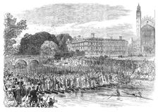 Procession of Boats at Cambridge - "Three Cheers for the Cambridge Eight", 1870. Creator: Unknown
