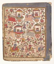 Procession of Carriages Carrying Booty...from a Dispersed Bhagavata Purana Manuscript , c1640-50. Creator: Unknown