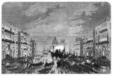 Procession of funeral gondolas with the body of Daniel Manin, on the Grand Canal, Venice, 1868. Creator: Unknown