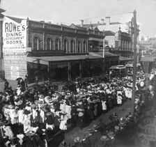 Procession of girls and women out the front of 142, Queen Street corner Edward Street, 1905. Creator: Robert Augustus Henry L'Estrange