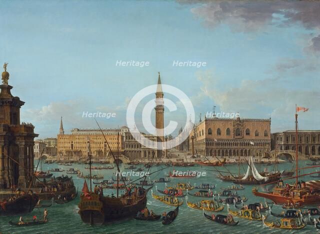 Procession of Gondolas in the Bacino di San Marco, Venice, 1742 or after. Creator: Antonio Joli.