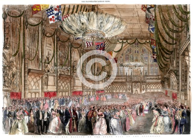Procession of her majesty to the state ball in the Guildhall, 1851.Artist: A Mason