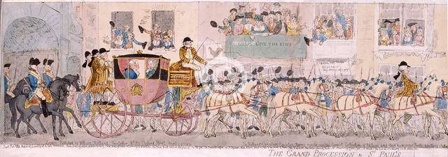Procession of King George III and Queen Charlotte to St Paul's Cathedral, London, 1789. Artist: Thomas Rowlandson