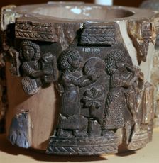 Procession of musicians on a steatite pyxis, 8th century BC