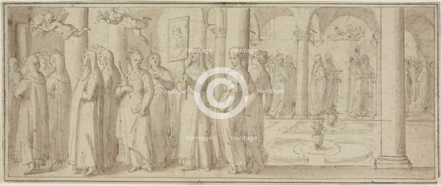 Procession of Nuns and Novices Honoring a Male Saint, n.d. Creator: Unknown.