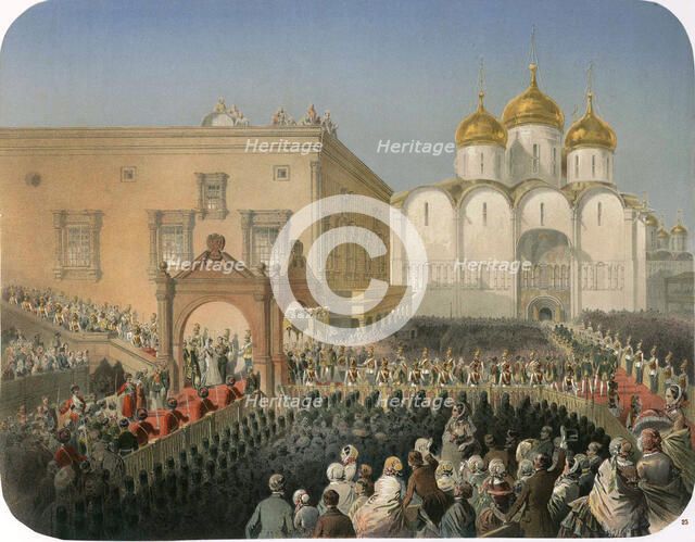 Procession of of Tsarina Alexandra Feodorovna to the Cathedral of the Dormition, Moscow, 1856. Creator: Mihaly Zichy.