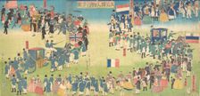 Procession of People from Five Countries: Holland, Russia, France, England and America, 1861., Creator: Sadahide Utagawa