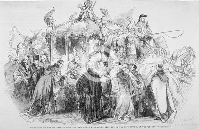 Procession of Queen Victoria to open the Royal Exchange, City of London, 1844.                       Artist: Anon