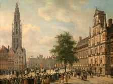 Procession on the Grote Markt in Antwerp, 1848. Creator: Jean Michel Ruyten