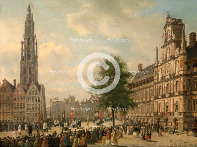 Procession on the Grote Markt in Antwerp, 1848. Creator: Jean Michel Ruyten.