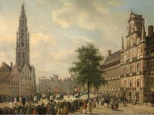 Procession on the Grote Markt in Antwerp, 1848. Creator: Jean Michel Ruyten