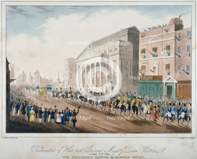 Procession passing Mansion House, City of London, 1837. Artist: E Sexton