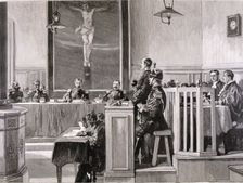 Process of high treason. Council of War Alfred Dreyfus (1859-1935), French military, engraving …