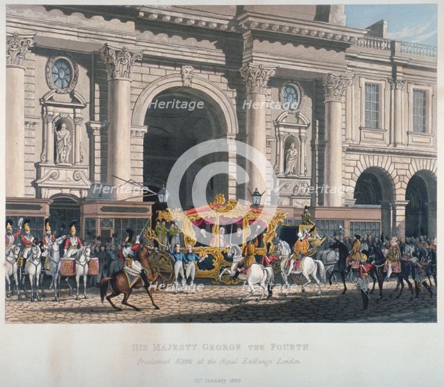Proclaimation of George IV's accession to the throne at the Royal Exchange, London, 1820 (1827). Artist: Anon