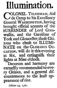 Proclamation of illuminations commemorating the surrender of General Cornwallis, 1781 (c1880)