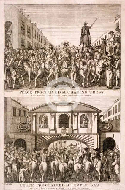 Proclamation of peace of the American War of Indepence, London, 1763. Artist: James Basire I