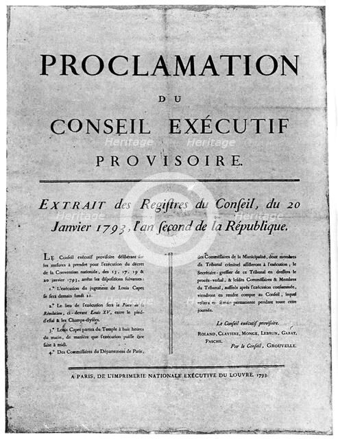 Proclamation of the order for the execution of Louis XVI of France, 1793 (1894). Artist: Unknown