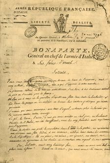 Proclamation by Napoleon to his brothers in arms 20 May 1796, (1921). Creator: Unknown