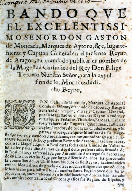 Proclamation for the expulsion of the Moors in the Kingdom of Aragon, published by the Hon. Mr. G…