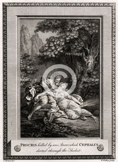 'Procris Killed by an arrow which Cephalus darted through the thicket', 1775. Artist: W Walker