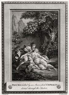 Procris Killed by an arrow which Cephalus darted through the thicket 1775. Artist: W Walker