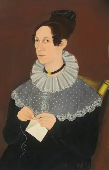 Probably Sarah Cook Arnold Knitting, c. 1830. Creator: Unknown
