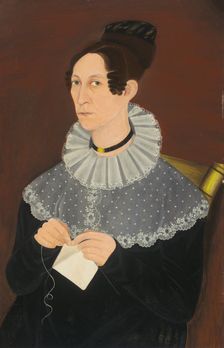 Probably Sarah Cook Arnold Knitting, c. 1830. Creator: Unknown