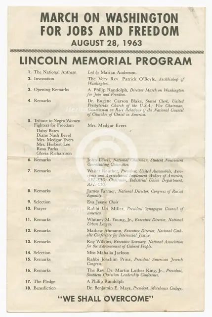 Program from the March on Washington, August 28, 1963.  Creator: Unknown.