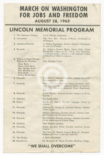Program from the March on Washington, August 28, 1963.  Creator: Unknown.