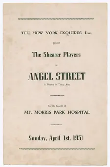 Programme for the Shearer Players production of Angel Street, 1951. Creator: Unknown