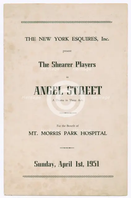 Programme for the Shearer Players' production of Angel Street, 1951. Creator: Unknown.