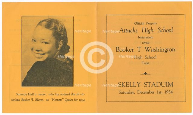 Programme for a Booker T. Washington High School football game, December 1, 1934. Creator: Unknown.