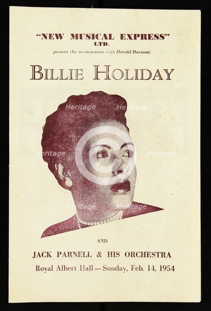 Programme for Billie Holiday and Jack Parnell & His Orchestra, Royal Albert Hall - February 1954. Creator: Unknown.
