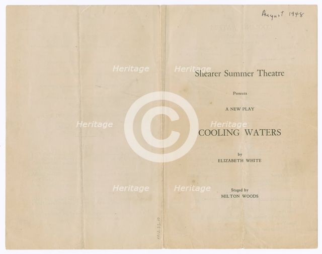 Programme for Shearer Summer Theatre's production of Cooling Waters, 1948. Creator: Unknown.