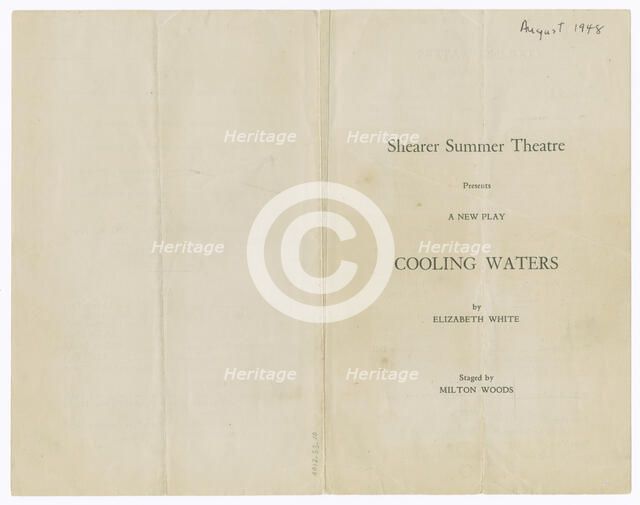 Programme for Shearer Summer Theatre's production of Cooling Waters, 1948. Creator: Unknown.