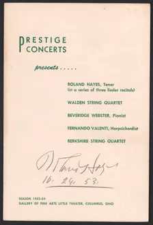 Programme from a concert featuring Roland Hayes, 1953. Creator: Unknown