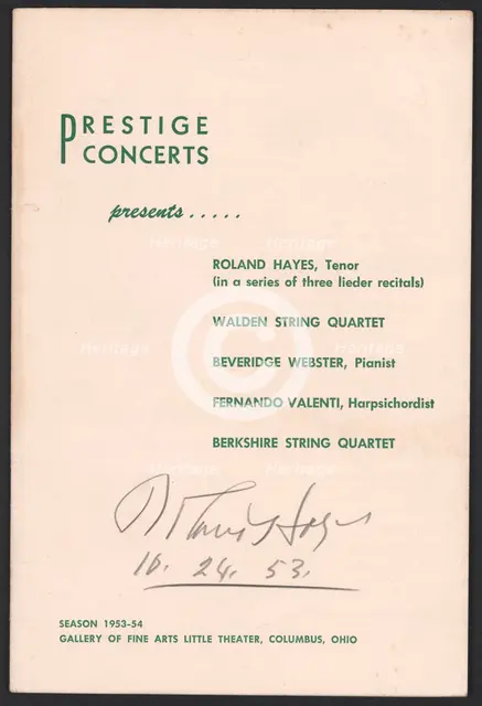 Programme from a concert featuring Roland Hayes, 1953. Creator: Unknown.