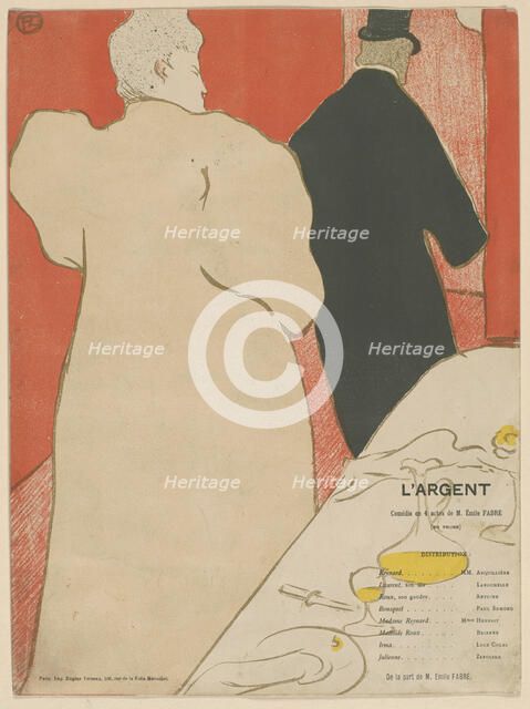 Programme pour "L'Argent", 1895. Creator: Toulouse-Lautrec, Henri, de (1864-1901).