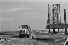 Progress on the construction of the Second Severn Crossing, showing cranes..., 19/08/1993. Creator: John Laing plc