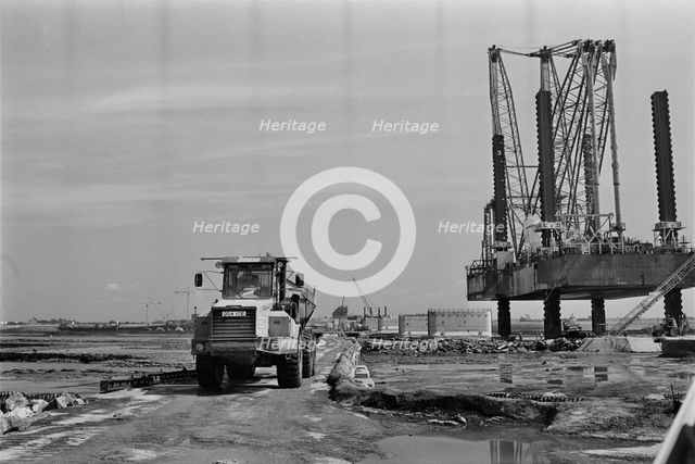 Progress on the construction of the Second Severn Crossing, showing cranes..., 19/08/1993. Creator: John Laing plc.