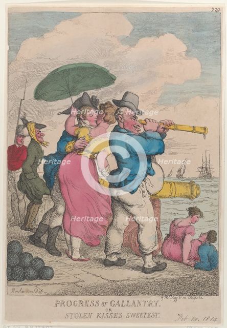 Progress of Gallantry or Stolen Kisses Sweetest, February 14, 1814., February 14, 1814. Creator: Thomas Rowlandson.