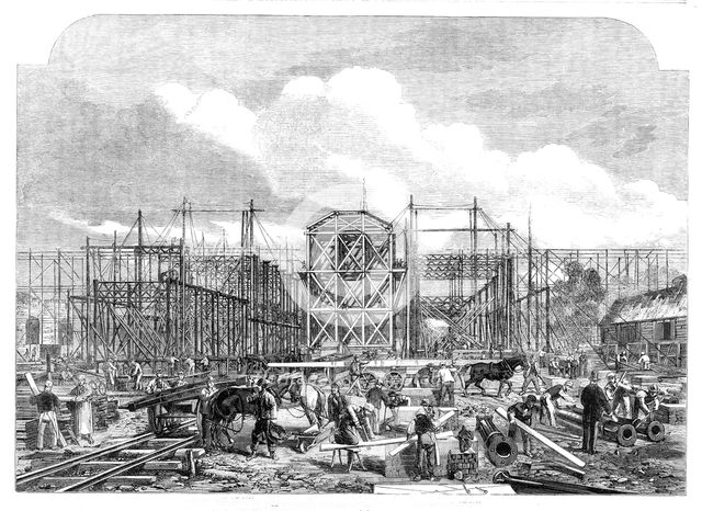 Progress of the building for the International Exhibition of 1862, (1861). Creator: Unknown.