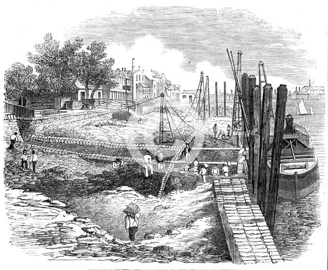 Progress of the Embankment of the Thames at Chelsea, 1857. Creator: Unknown.
