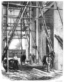 Progress of the Great Exhibition building: hoisting apparatus, 1861. Creator: Unknown