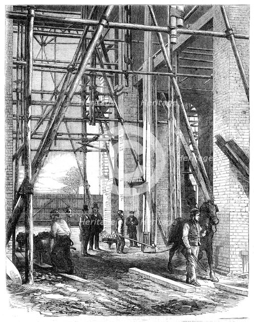 Progress of the Great Exhibition building: hoisting apparatus, 1861. Creator: Unknown.