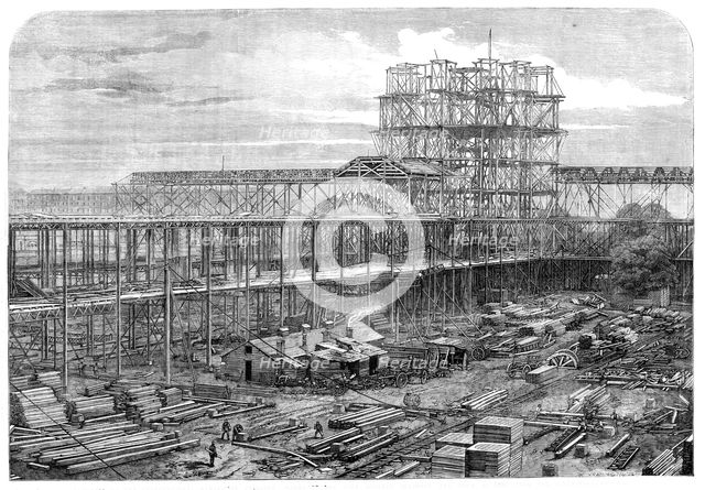 Progress of the International Exhibition building: works of the Nave, Eastern Transept..., 1861. Creator: T. Bolton.
