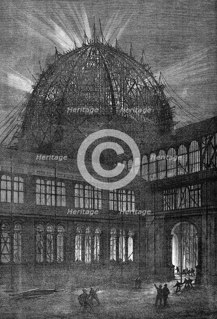 Progress of the International Exhibition Building: Night effect of the Western Dome..., 1862. Creator: M Jackson.