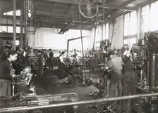Production line of a company who manufacture motorcycle components, Barcelona, Spain, 1945. Creator: Unknown