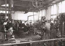 Production line of a company who manufacture motorcycle components, Barcelona, Spain, 1945. Creator: Unknown