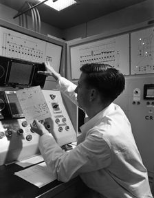 Production line control room, Spillers Animal Foods, Gainsborough, Lincolnshire, 1962. Artist: Michael Walters